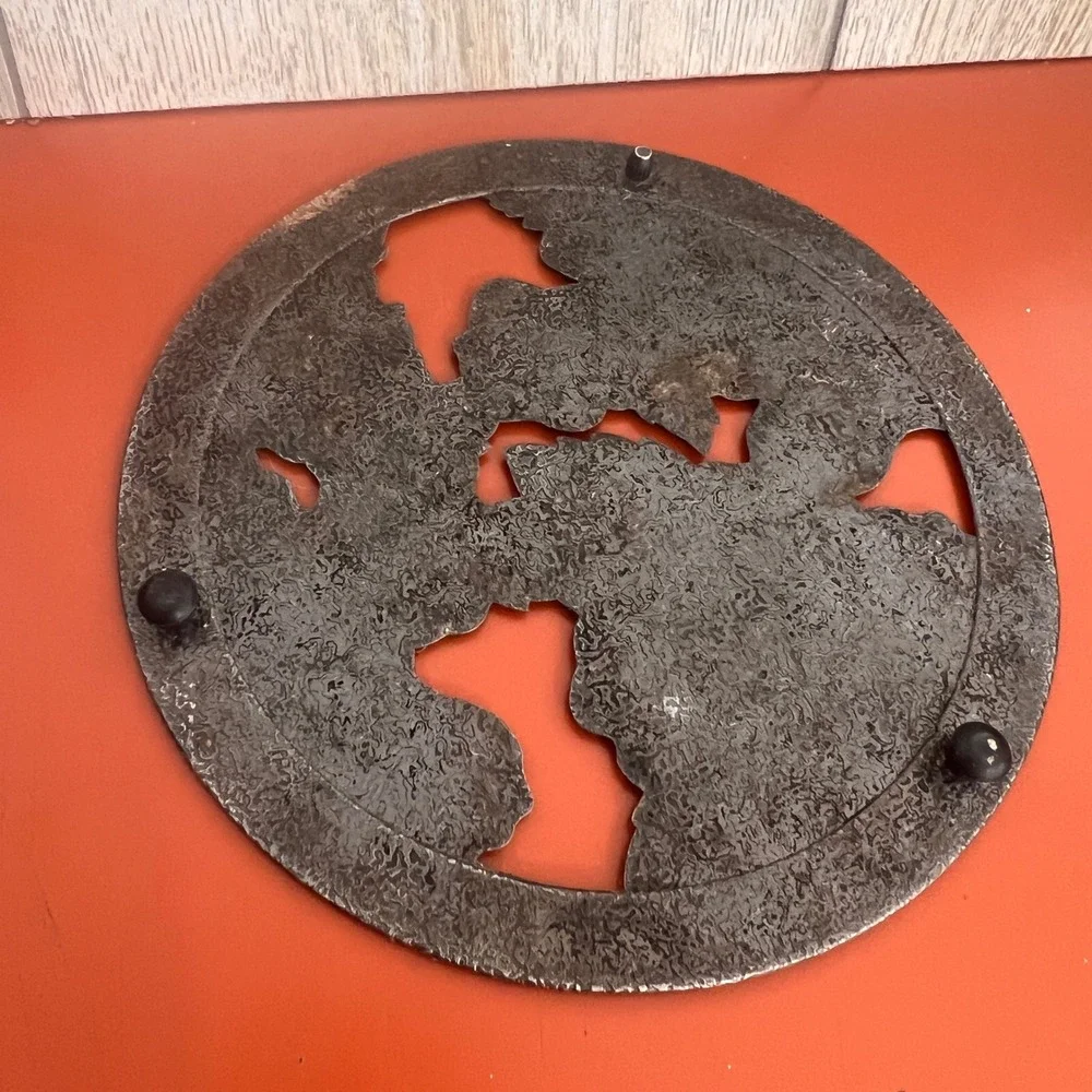 Vintage Silver Tone Metal Rose Floral Trivet Round Hot Plate 8 Inch Cottagecore